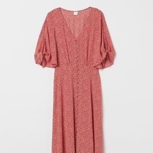 H&M Red and White Floral Midi Dress Size 12